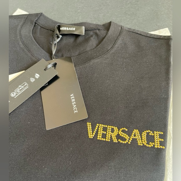 NEW VERSACE CRYSTAL LOGO T-SHIRT BLACK - Picture 9 of 13
